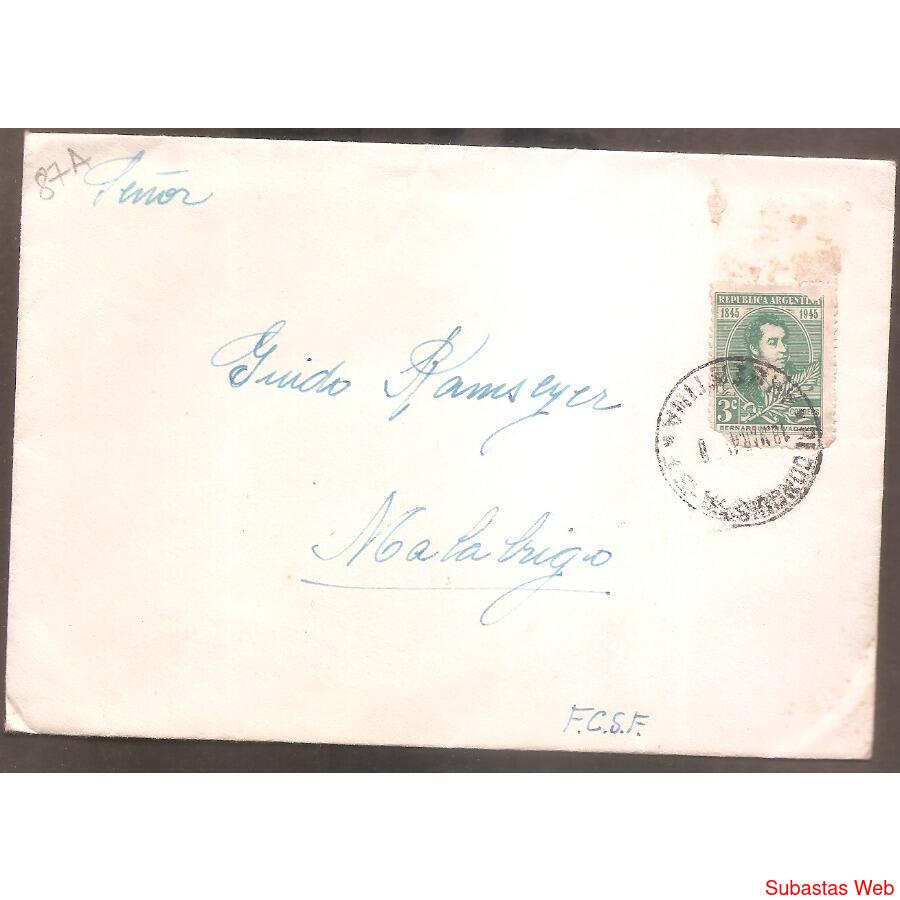 ARGENTINA 1945  SOBRE CIRCULADO  NUMERO 87A