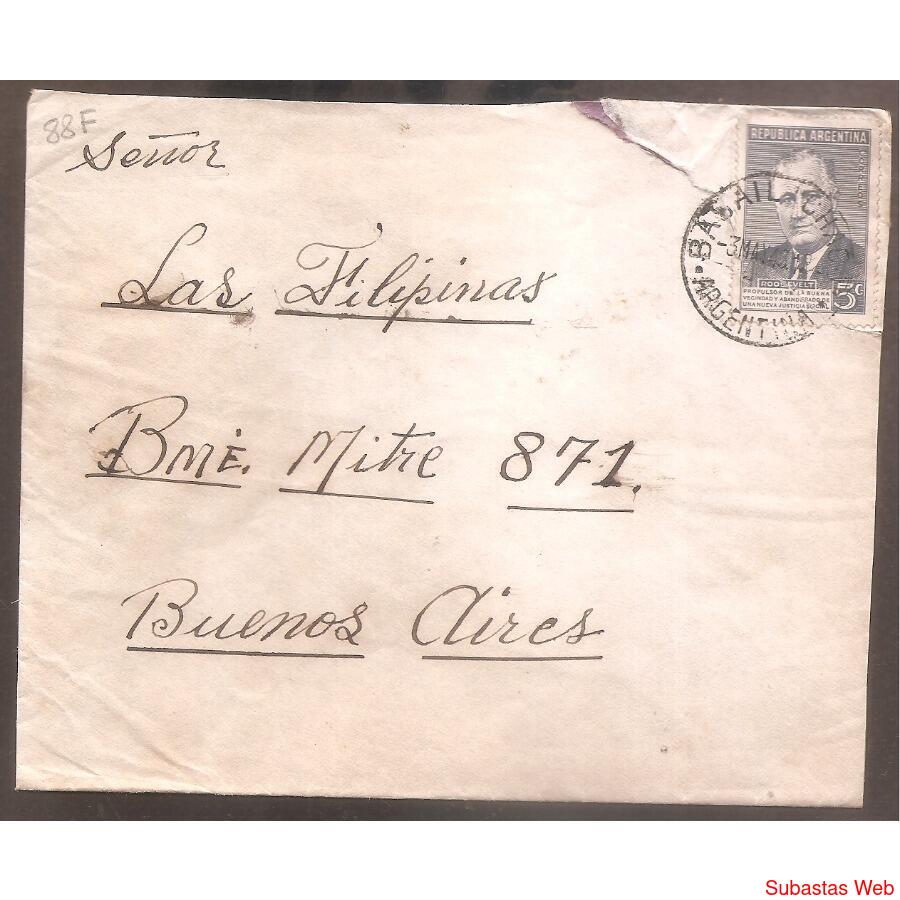 ARGENTINA 1946  SOBRE CIRCULADO  NUMERO  88F
