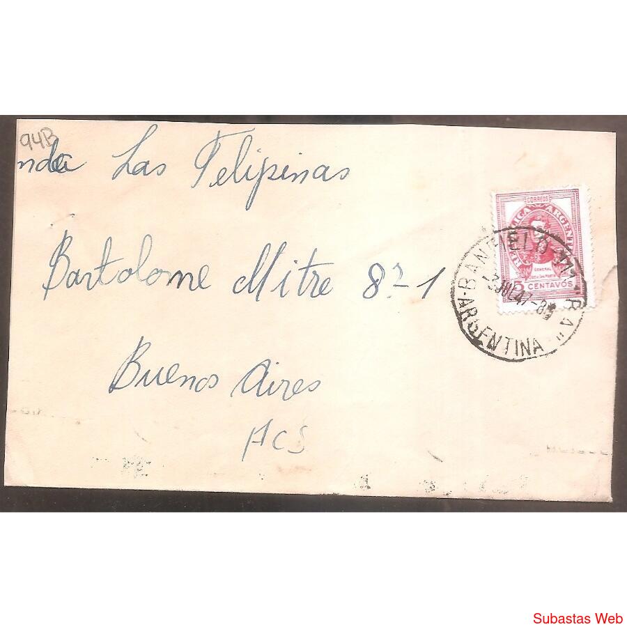 ARGENTINA 1947  SOBRE CIRCULADO NUMERO 94B