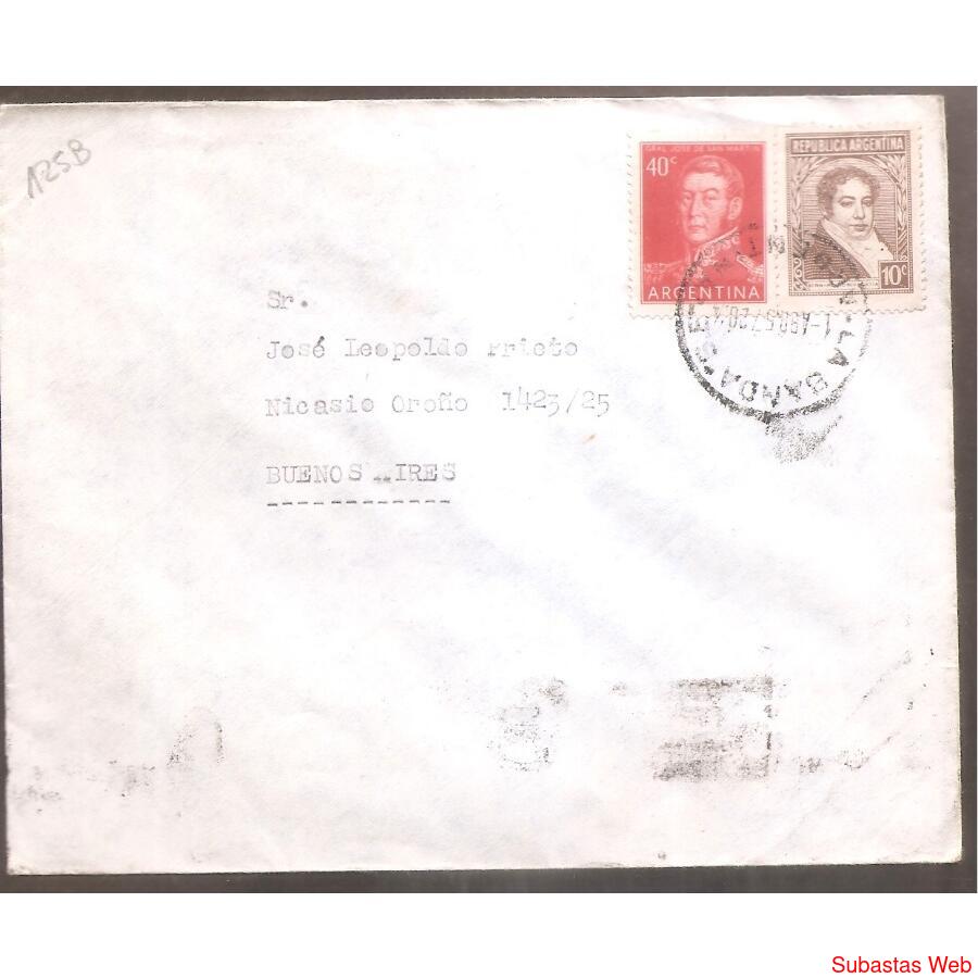 ARGENTINA 1956  SOBRE CIRCULADO NUMERO 123B