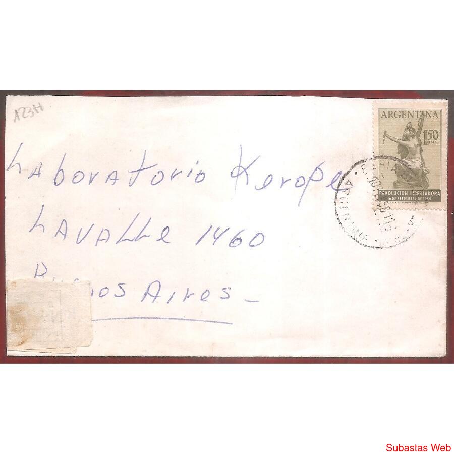 ARGENTINA  1956  SOBRE CIRCULADO  NUMERO  123H