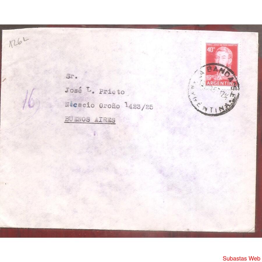 ARGENTINA  1957  SOBRE CIRCULADO NUMERO  126L