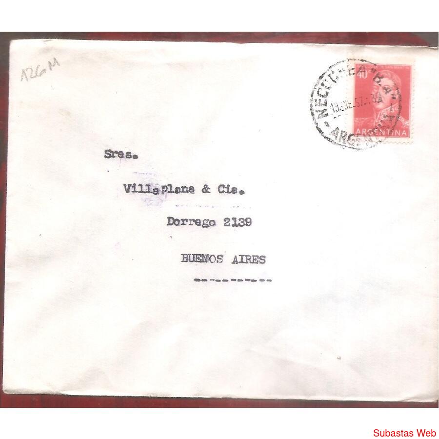 ARGENTINA  1957  SOBRE CIRCULADO  NUMERO  126M