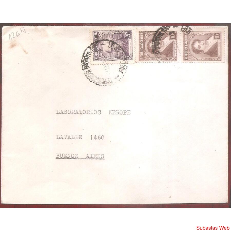 ARGENTINA  1957  SOBRE CIRCULADO NUMERO 126Ñ