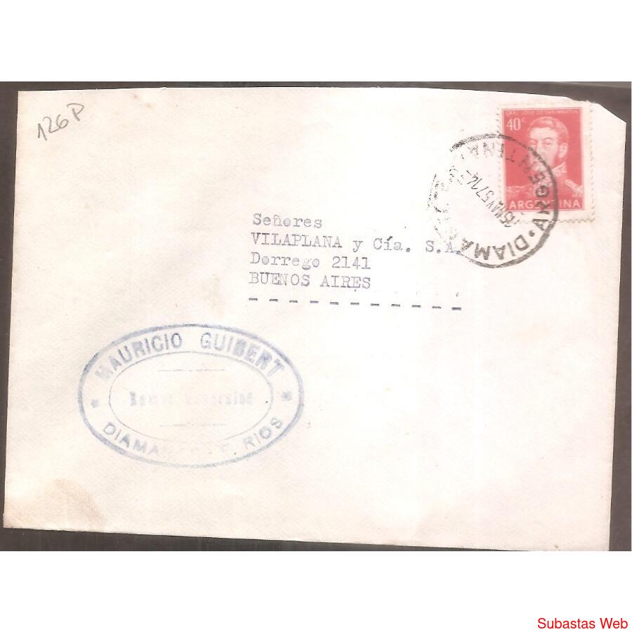 ARGENTINA  1957  SOBRE CIRCULADO NUMERO  126P