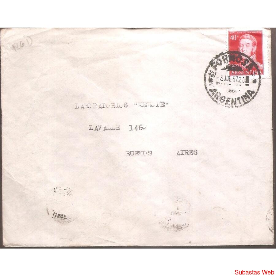 ARGENTINA  1957  SOBRE CIRCULADO  NUMERO  127D