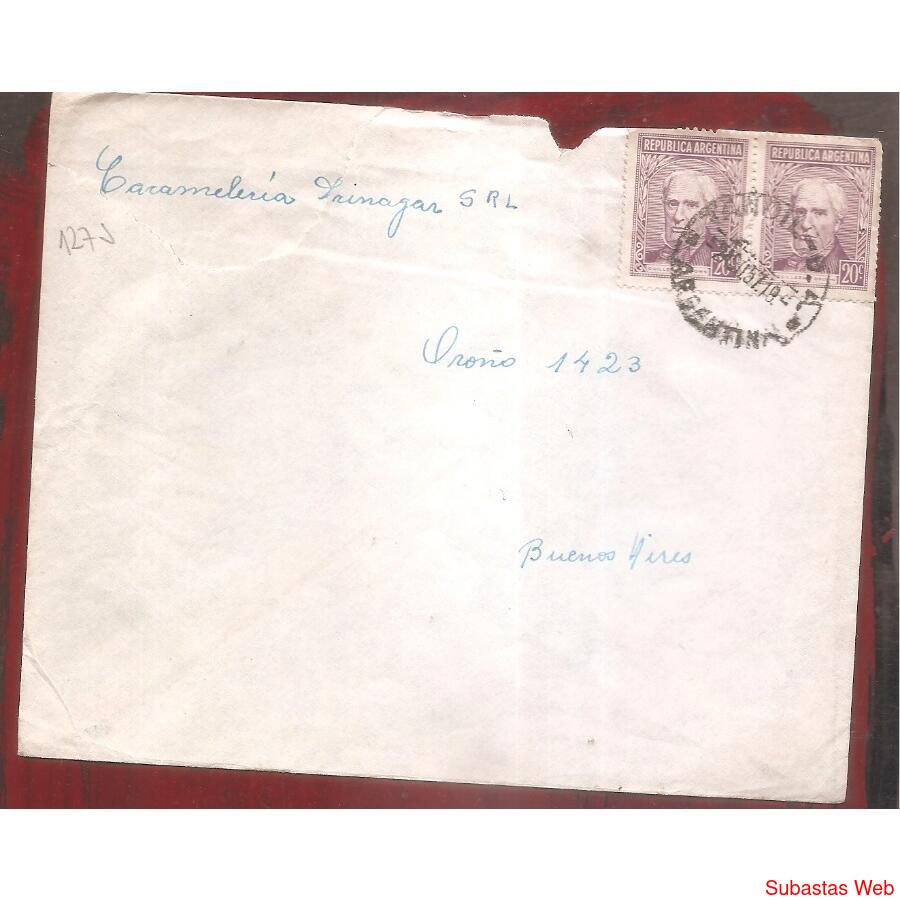 ARGENTINA  1957  SOBRE CIRCULADO NUMERO  127J
