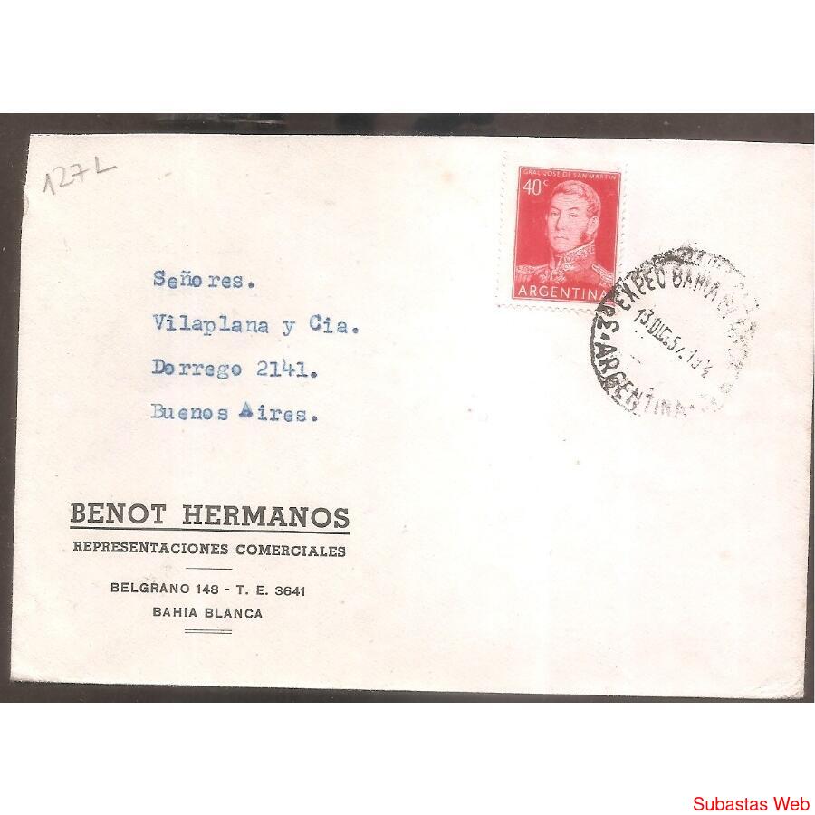 ARGENTINA  1957  SOBRE CIRCULADO  NUMERO  127L