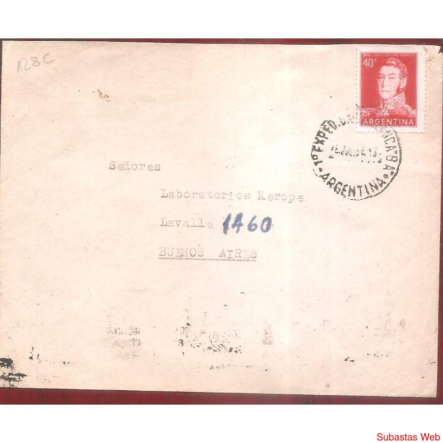 ARGENTINA  1958  SOBRE CIRCULADO  NUMERO  128C