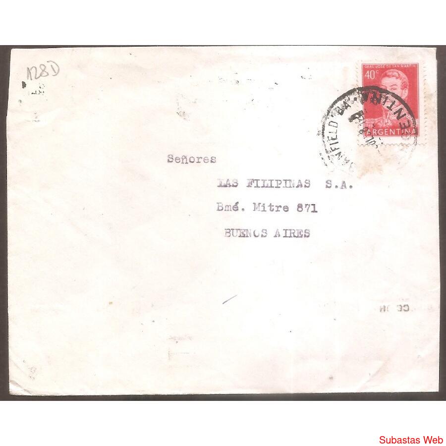 ARGENTINA  1958  SOBRE CIRCULADO NUMERO  128D