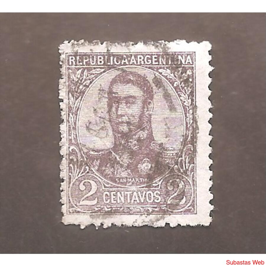 ARGENTINA 1908(134) SAN MARTIN EN OVALO CON FILIGRANA USADA