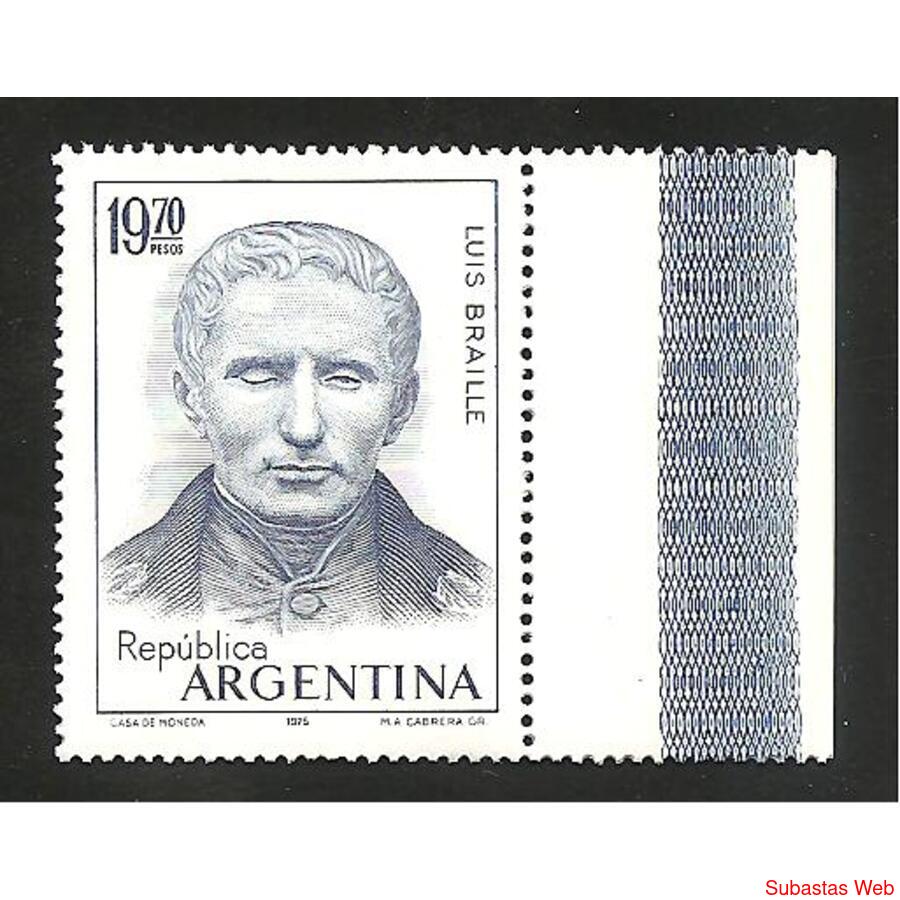 ARGENTINA 1976(1051) HOMENAJE A BRAILE CON BORDE HOJA