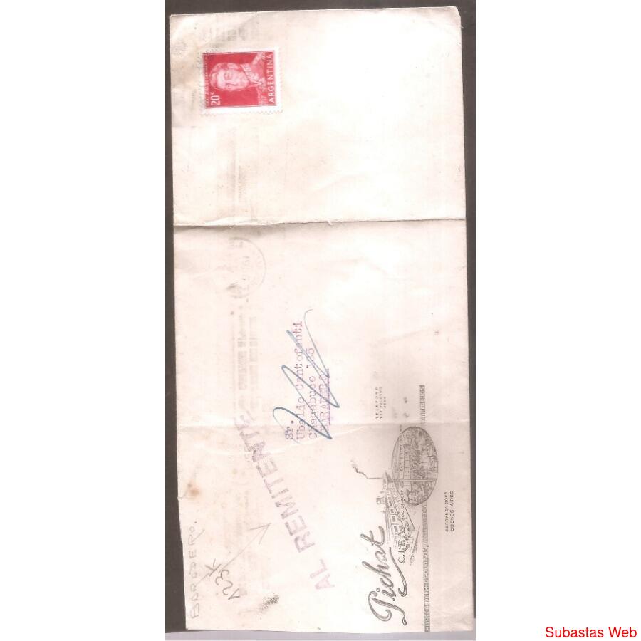 ARGENTINA  1956  SOBRE CIRCULADO NUMERO  123K