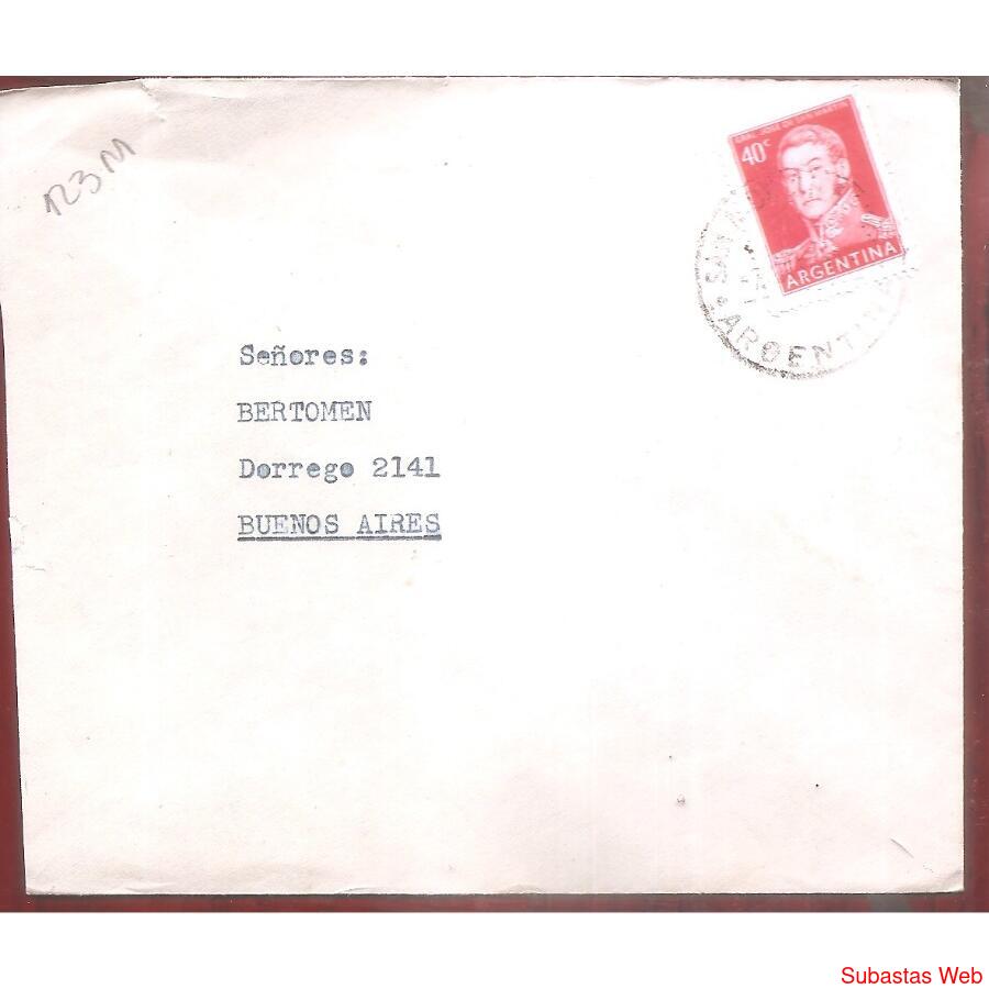 ARGENTINA  1956  SOBRE CIRCULADO NUMERO  123M