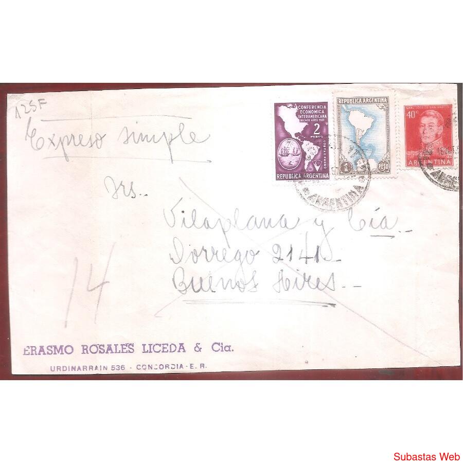 ARGENTINA  1957  SOBRE CIRCULADO  NUMERO  125F