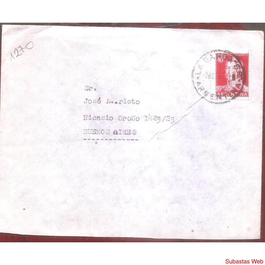 ARGENTINA  1957  SOBRE CIRCULADO  NUMERO 127O