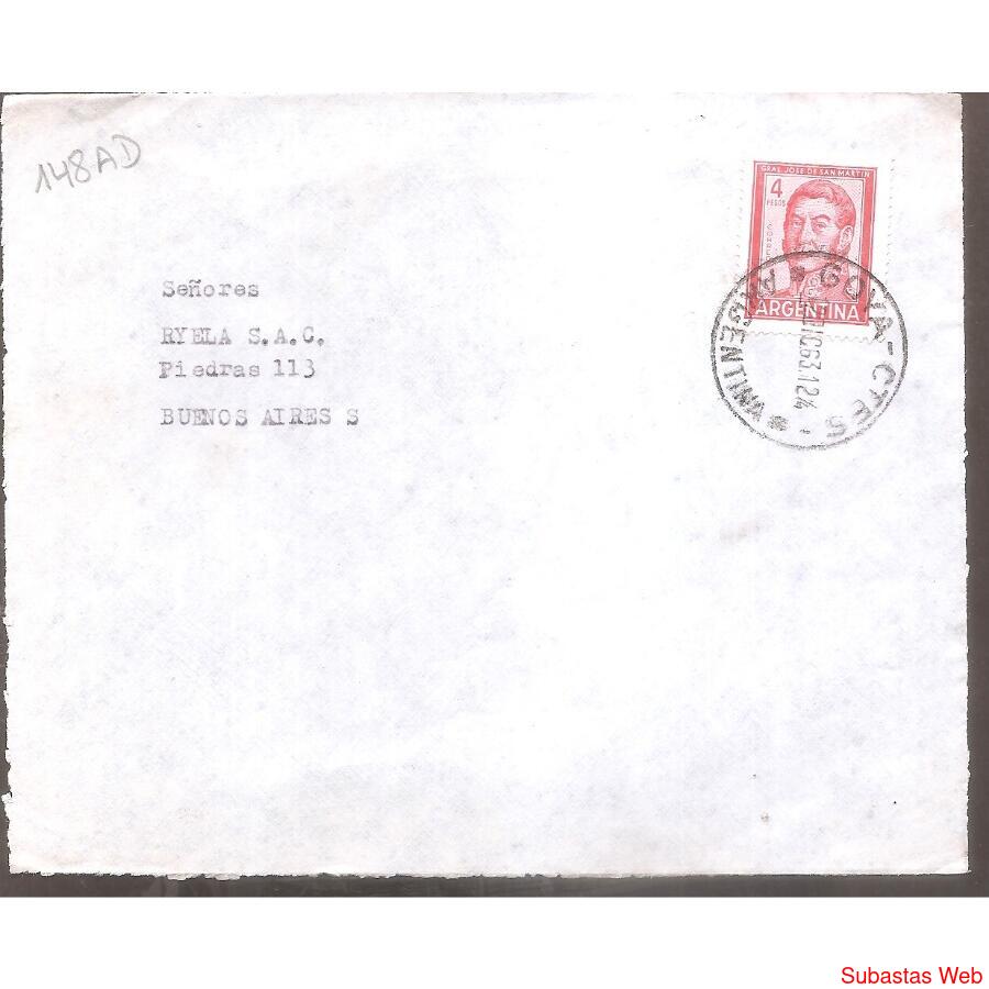 ARGENTINA  1963  SOBRE CIRCULADO  NUMERO  148AD