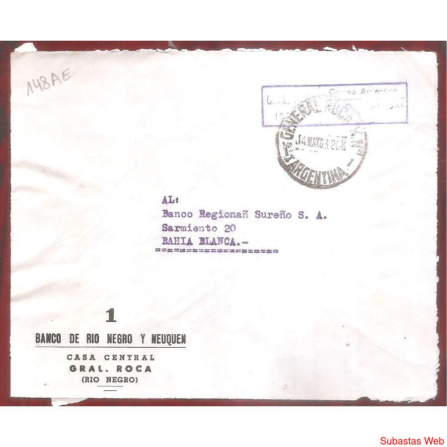 ARGENTINA  1963  SOBRE CIRCULADO  NUMERO  148AE