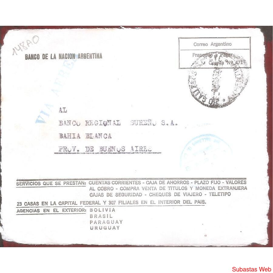 ARGENTINA  1963  SOBRE CIRCULADO  NUMERO  148AO