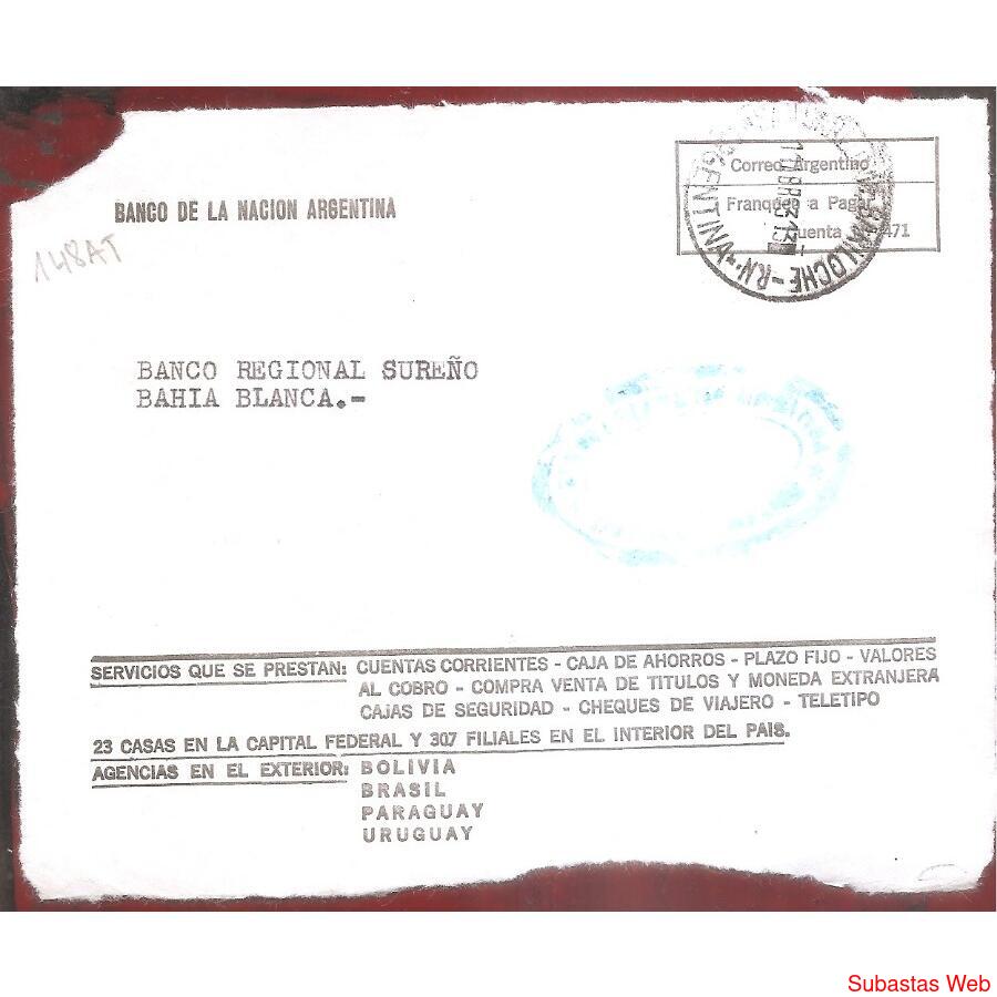 ARGENTINA  1963  SOBRE CIRCULADO  NUMERO  148AT