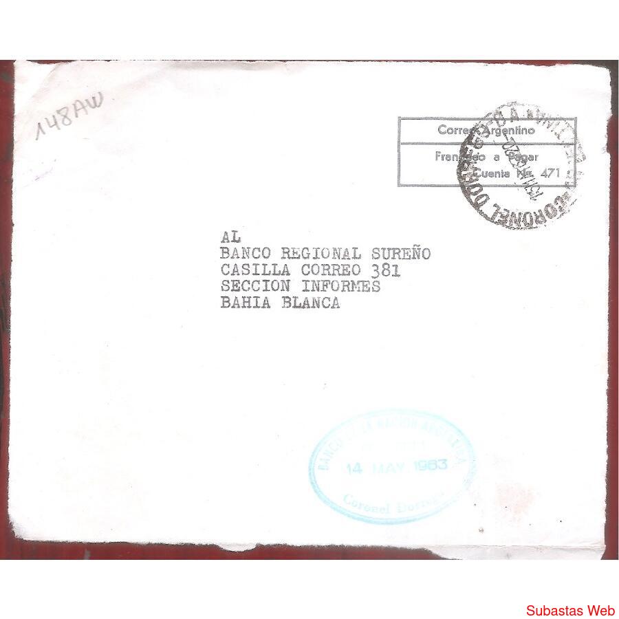 ARGENTINA  1963  SOBRE CIRCULADO  NUMERO  148AW