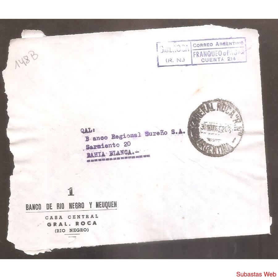 ARGENTINA  1963  SOBRE CIRCULADO  NUMERO  148B
