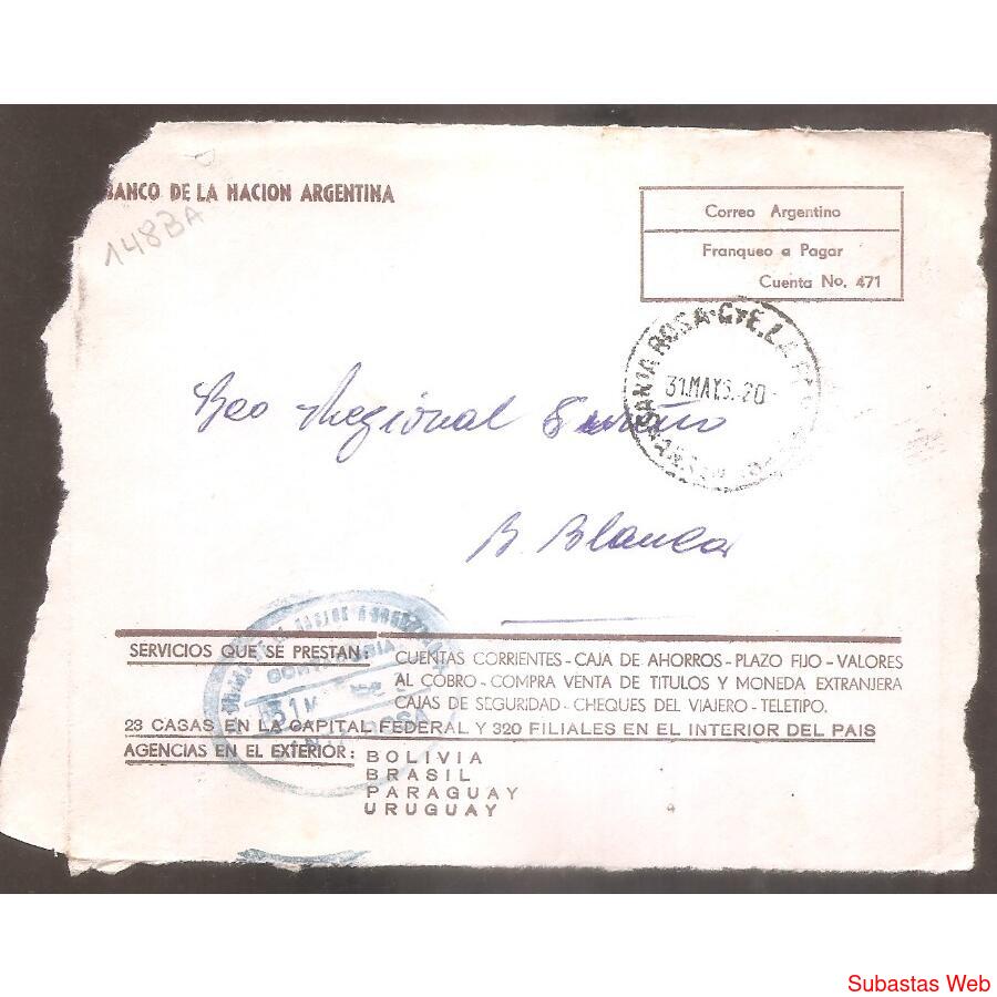 ARGENTINA  1963  SOBRE CIRCULADO  NUMERO  148BA