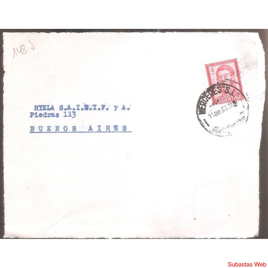 ARGENTINA  1963  SOBRE CIRCULADO  NUMERO  148J