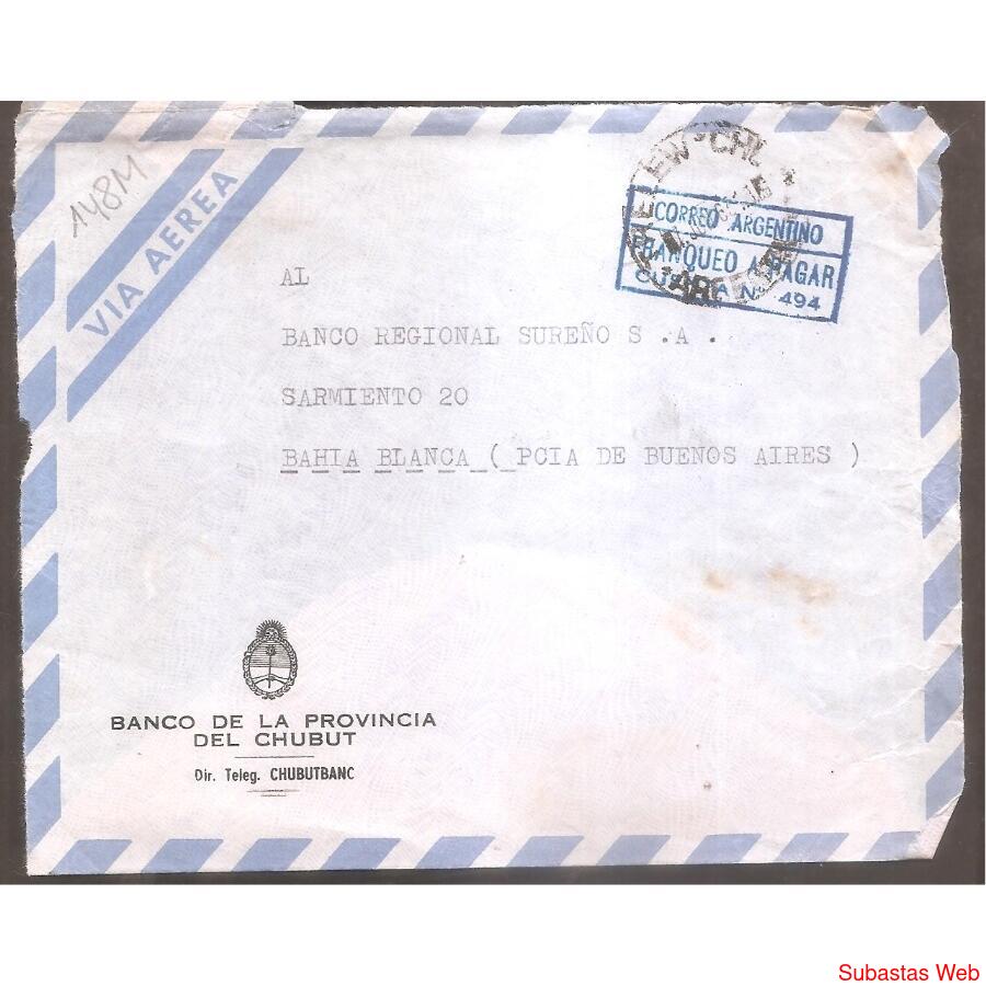 ARGENTINA  1963  SOBRE CIRCULADO  NUMERO  148M