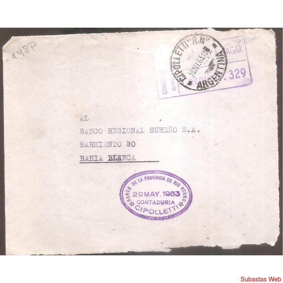 ARGENTINA  1963  SOBRE CIRCULADO  NUMERO  148P