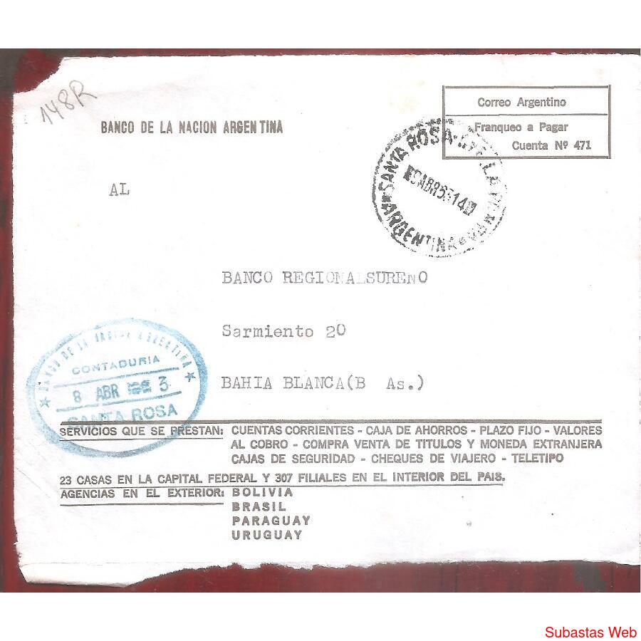 ARGENTINA  1963  SOBRE CIRCULADO  NUMERO  148R