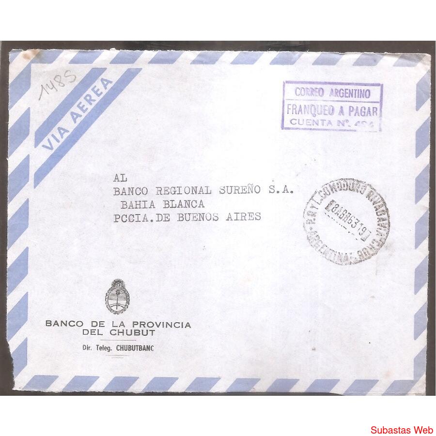 ARGENTINA  1963  SOBRE CIRCULADO  NUMERO 148S
