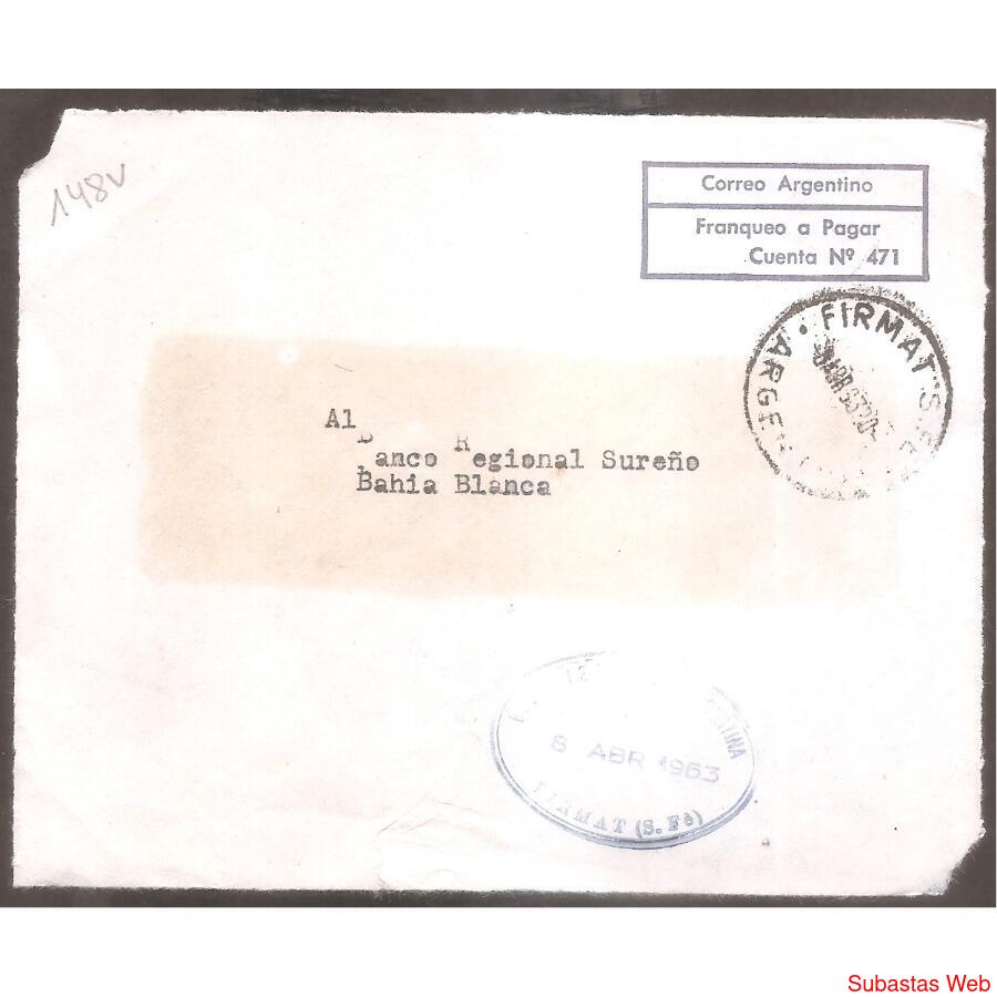 ARGENTINA  1963  SOBRE CIRCULADO  NUMERO  148V