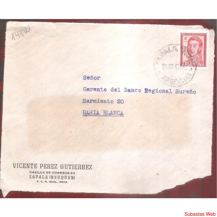 ARGENTINA  1963  SOBRE CIRCULADO  NUMERO  148W
