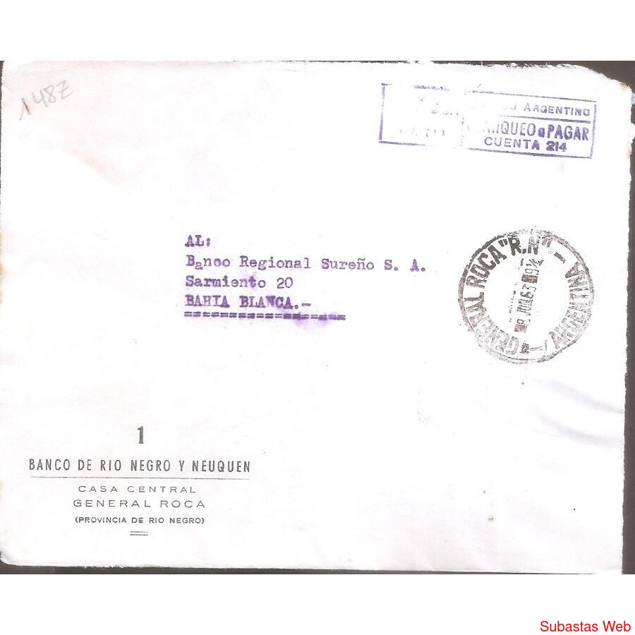 ARGENTINA  1963  SOBRE CIRCULADO  NUMERO  148Z