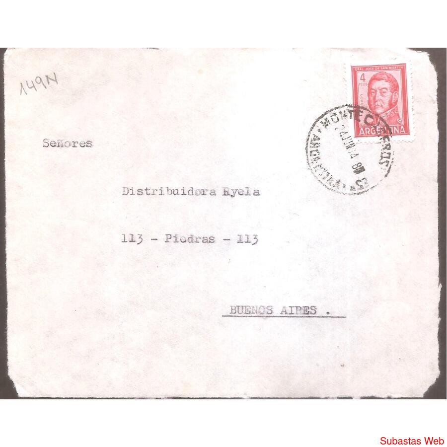 ARGENTINA  1964  SOBRE CIRCULADO  NUMERO  149N