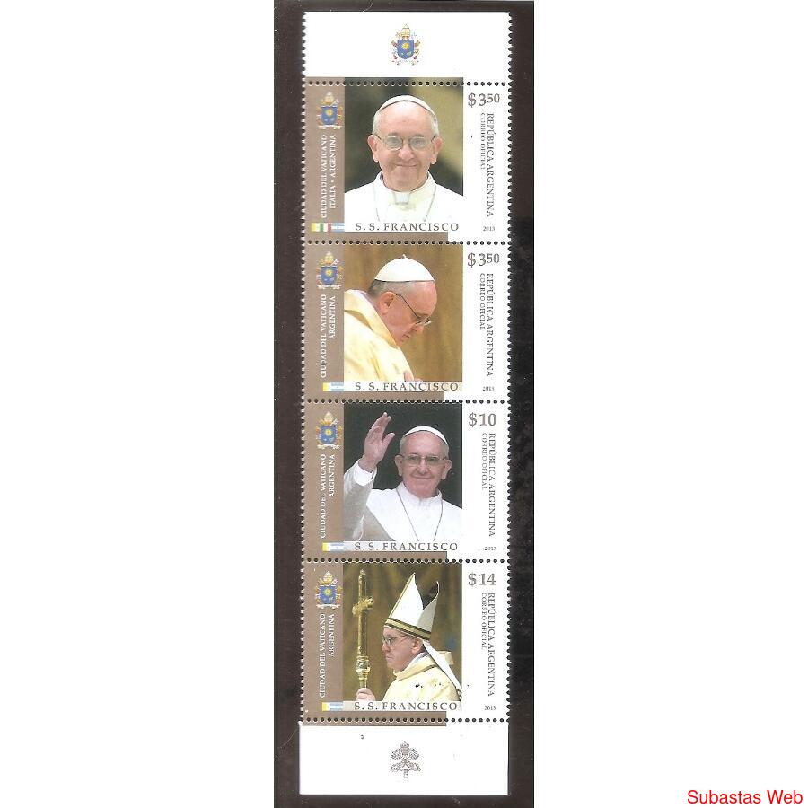 ARGENTINA 2013(3978-81  papa francisco  con borde hoja  min