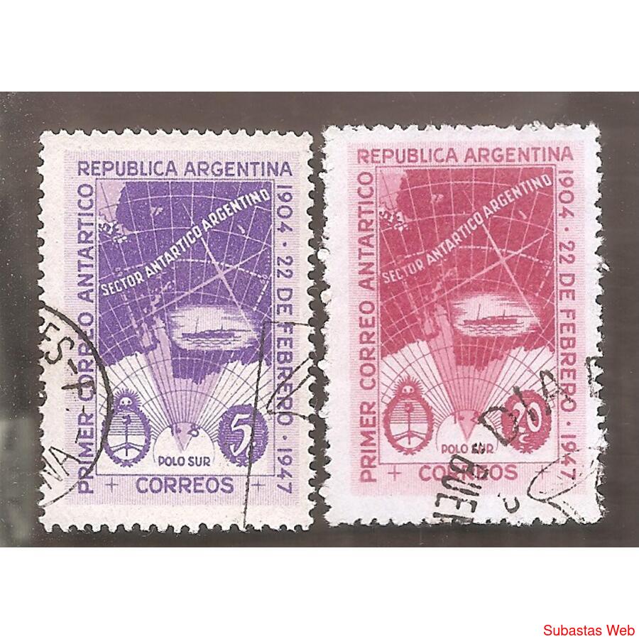 ARGENTINA 1947(485-86) 1ER. CORREO ANTARTICO  USADAS