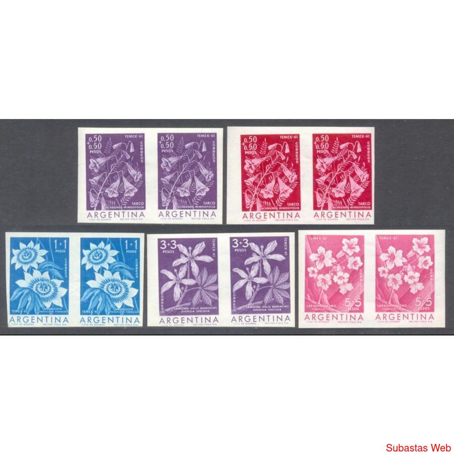ARGENTINA GJ1200/1203 LOTE DE 5 PAREJAS SIN DENTAR ENSAYOS