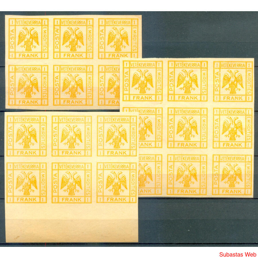 ALBANIA 1921 ESTAMPILLA NO AUTORIZADA. 3 BLOQUES SIN DENTAR!