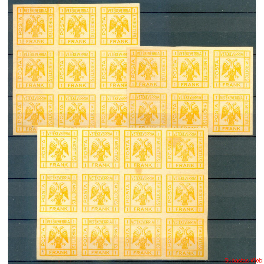 ALBANIA 1921 ESTAMPILLA NO AUTORIZADA. 3 BLOQUES SIN DENTAR!