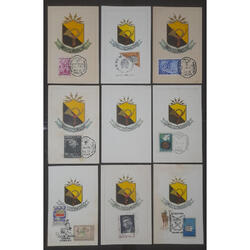ARGENTINA. 9 TARJETAS 1er DÍA. ESCUDO ENCOTEL y POSTILLÓN!!!