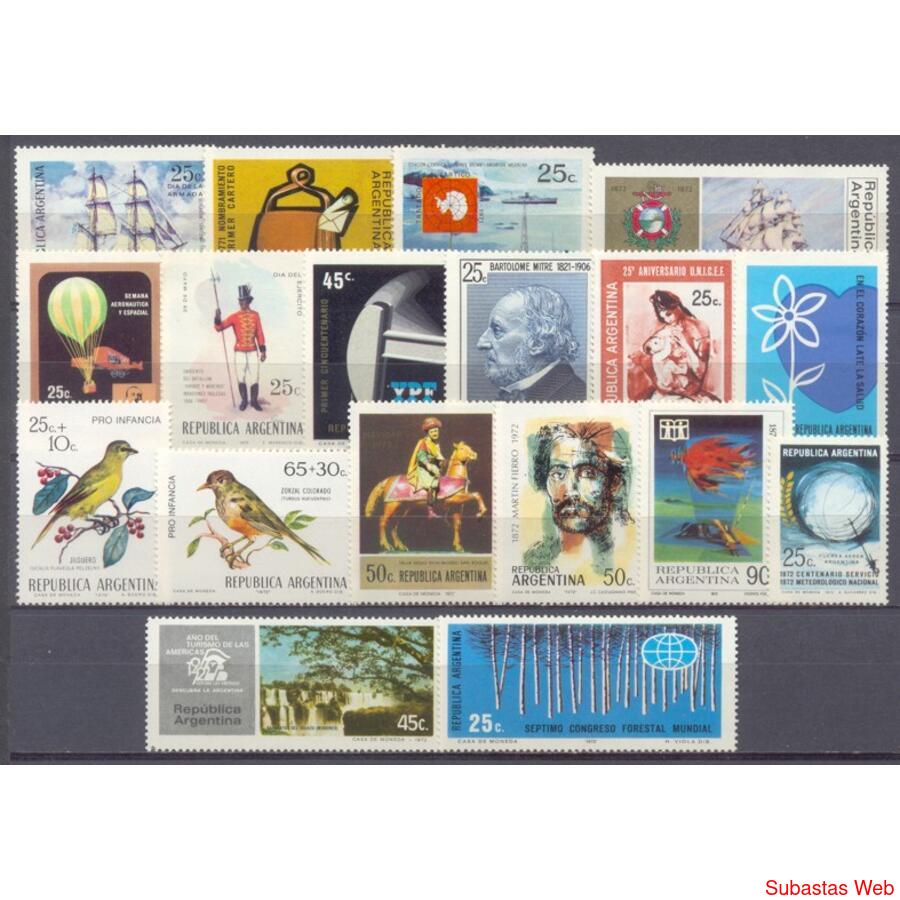 ARGENTINA. 1972 AÑO COMPLETO MINT. SÚPER OFERTA. U$ 10.00