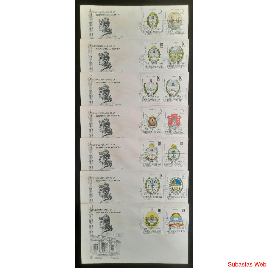 ARGENTINA GJ1360/84 SERIE ESCUDOS EN 13 SOBRES PDE. U$ 30.00