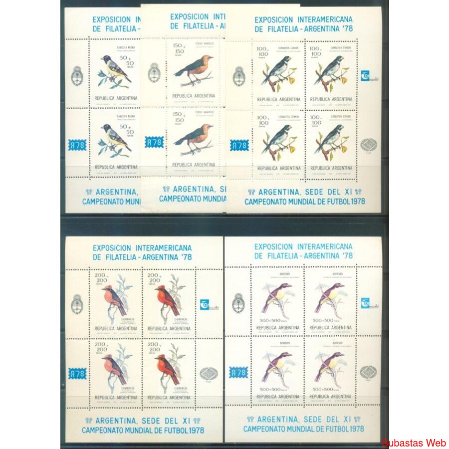 ARGENTINA GJHB28 /HB32. AVES LOTE DE 5 BLOQUES MINT. U$35.00