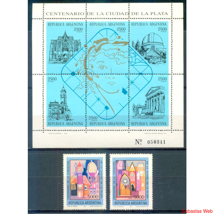 ARGENTINA GJHB49 BLOCK + SERIE MINT CIUDAD DE LA PLATA $4.00