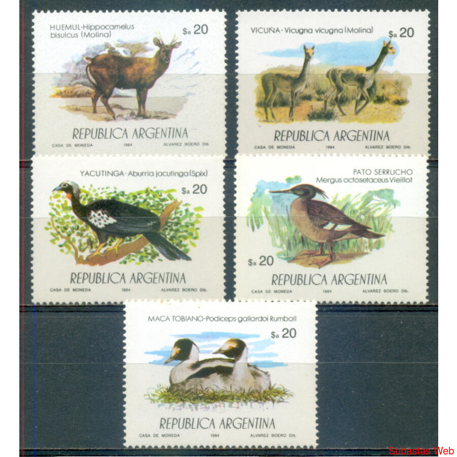 ARGENTINA GJ2174/2178. FAUNA SILVESTRE. SERIE MINT U$3.50