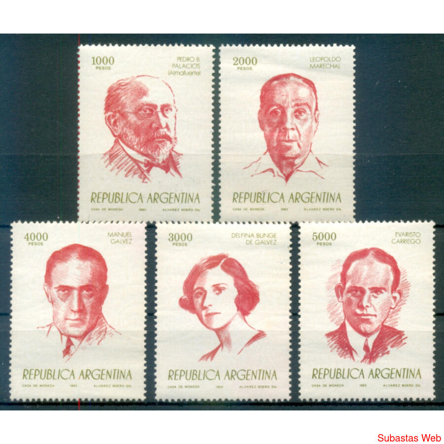 ARGENTINA GJ2078/ 2082. *ESCRITORES I*. SERIE MINT U$2.50