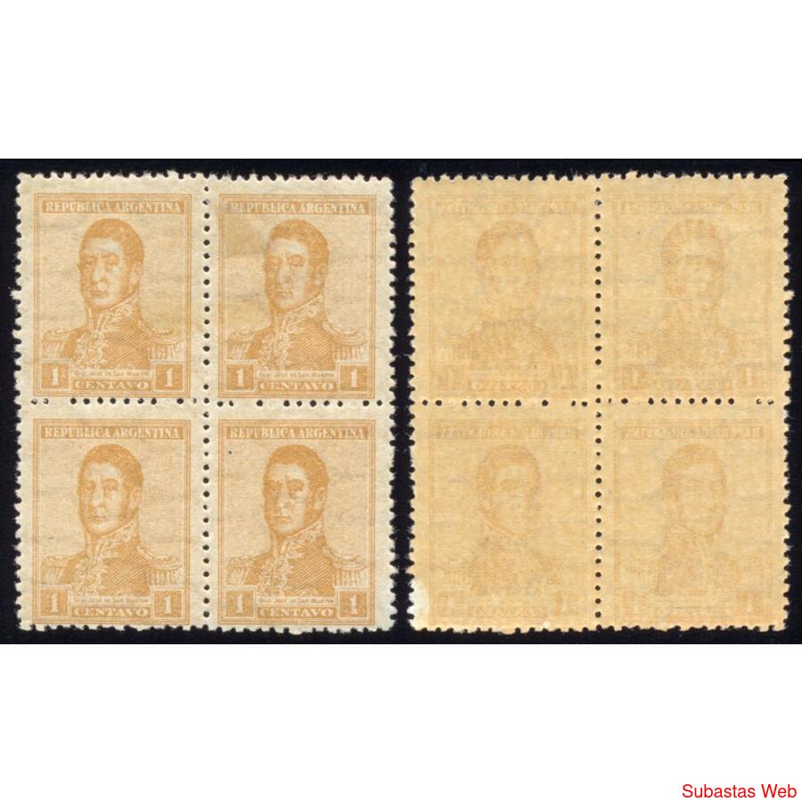 ARGENTINA GJ443 SAN MARTIN CUADRO MINT DORSO RETINTADO TOTAL