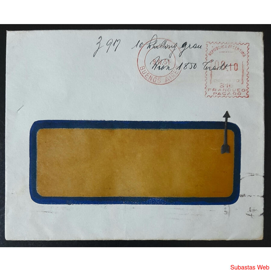ARGENTINA 1951 SOBRE DE GUNTHER WAGNER **PERMISO 316**